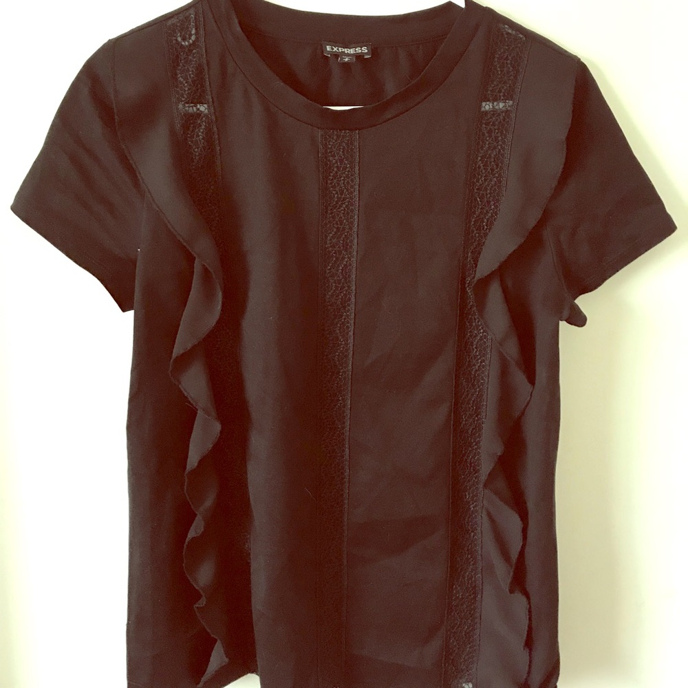 Black short sleeve shirt with lace print